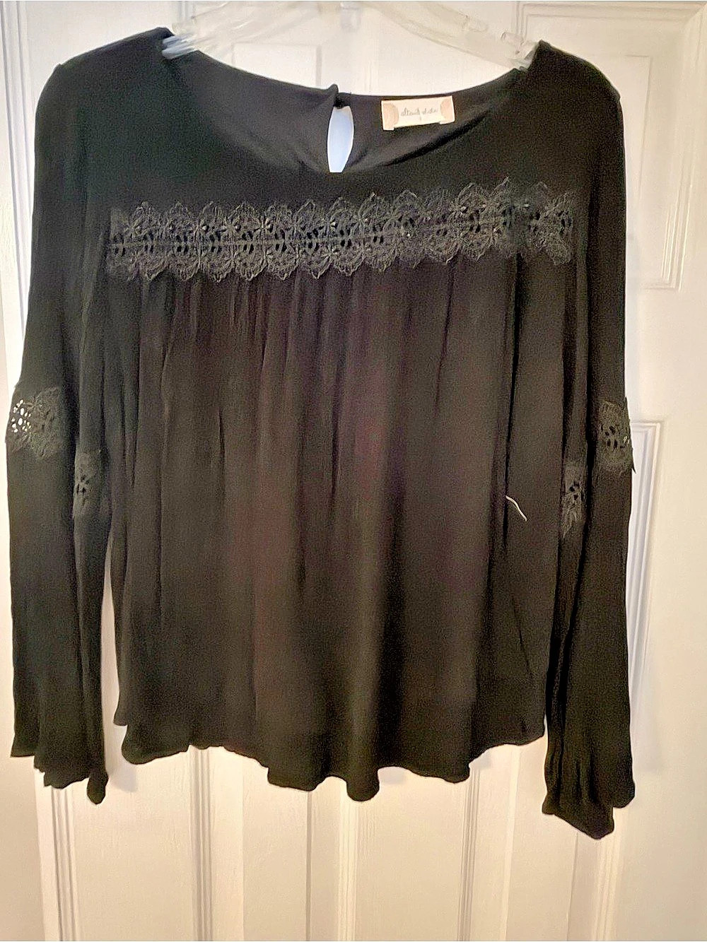 Altered state Black Lace Detail Long Sleeve Blouse